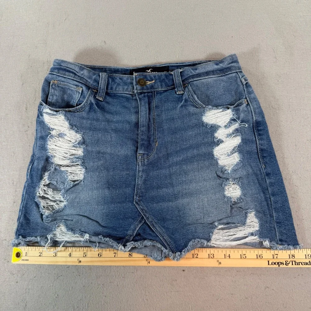 Hollister High‎ Rise Distressed Denim Mini Skirt Blue Size 5 W27